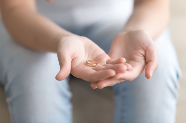 Close-up of golden ring on woman's hand