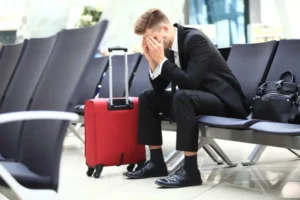 a peson sitting on chair ffacing the disappointment during travel ban even after the debt settlement